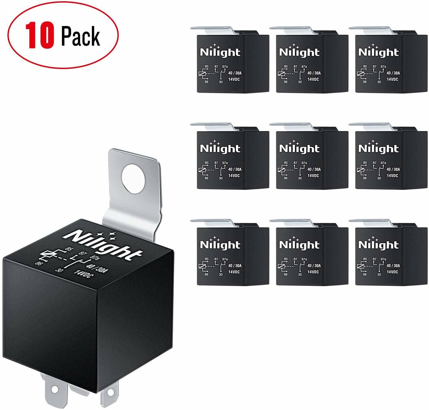 Nilight Socket 10 Pack SPDT Electrical 12V 30/40 Amp 5-Pin Relays Switch