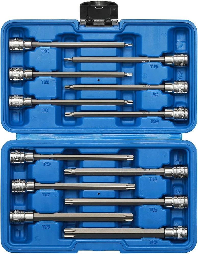 EMENTOL 12PCS 3/8" Drive Extra Long Torx Bit Socket Set, (T10 - T60)