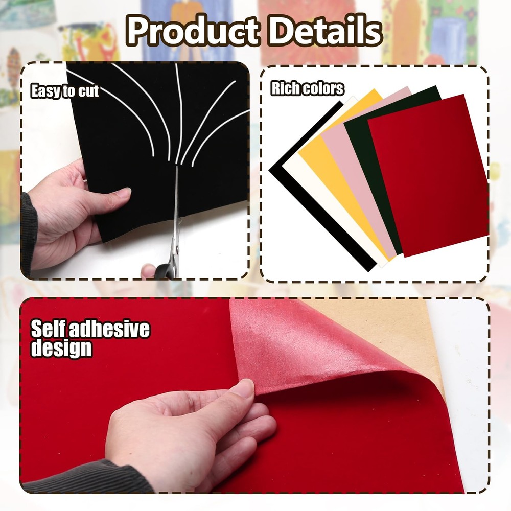 12 Pcs Self Adhesive Felt Sheets, Red Felt Sheet with Adhesive Backing, 8 x 12 I