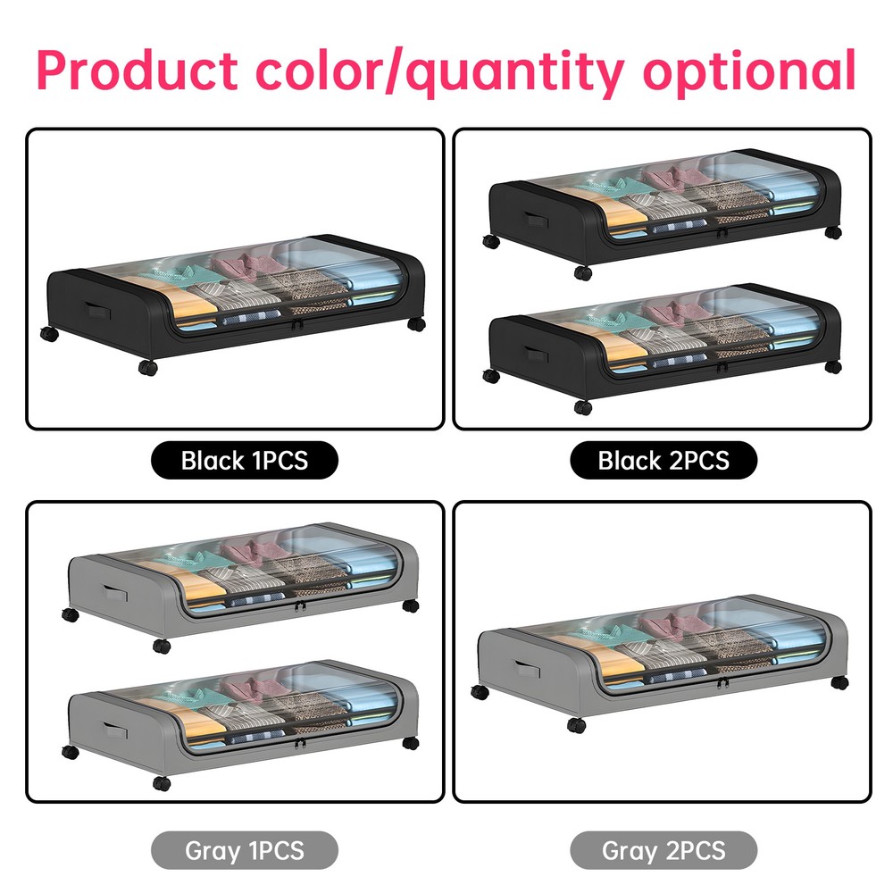 2 Pack Under Bed Storage Container With Lids And Wheels Multifunctional IQFD