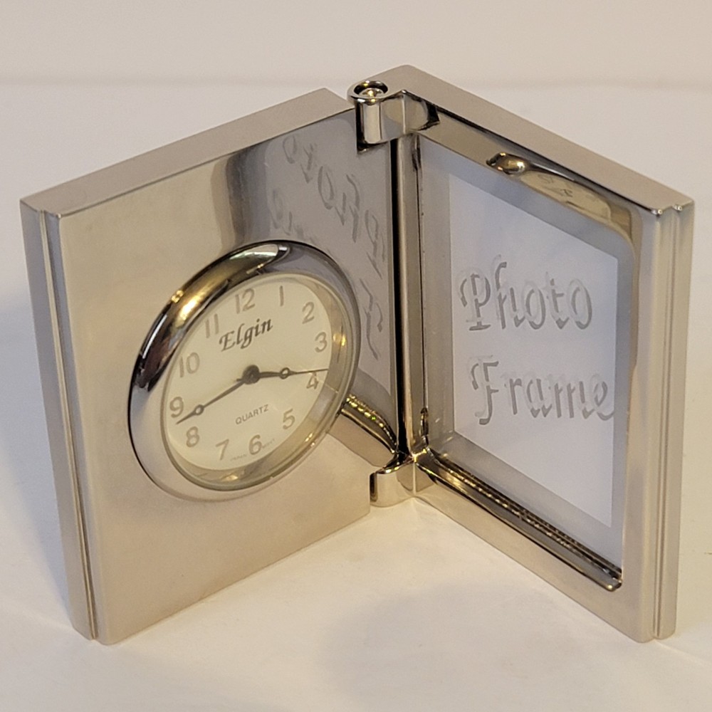 Elgin mini-Clock and Photo Frame Open Box New Battery