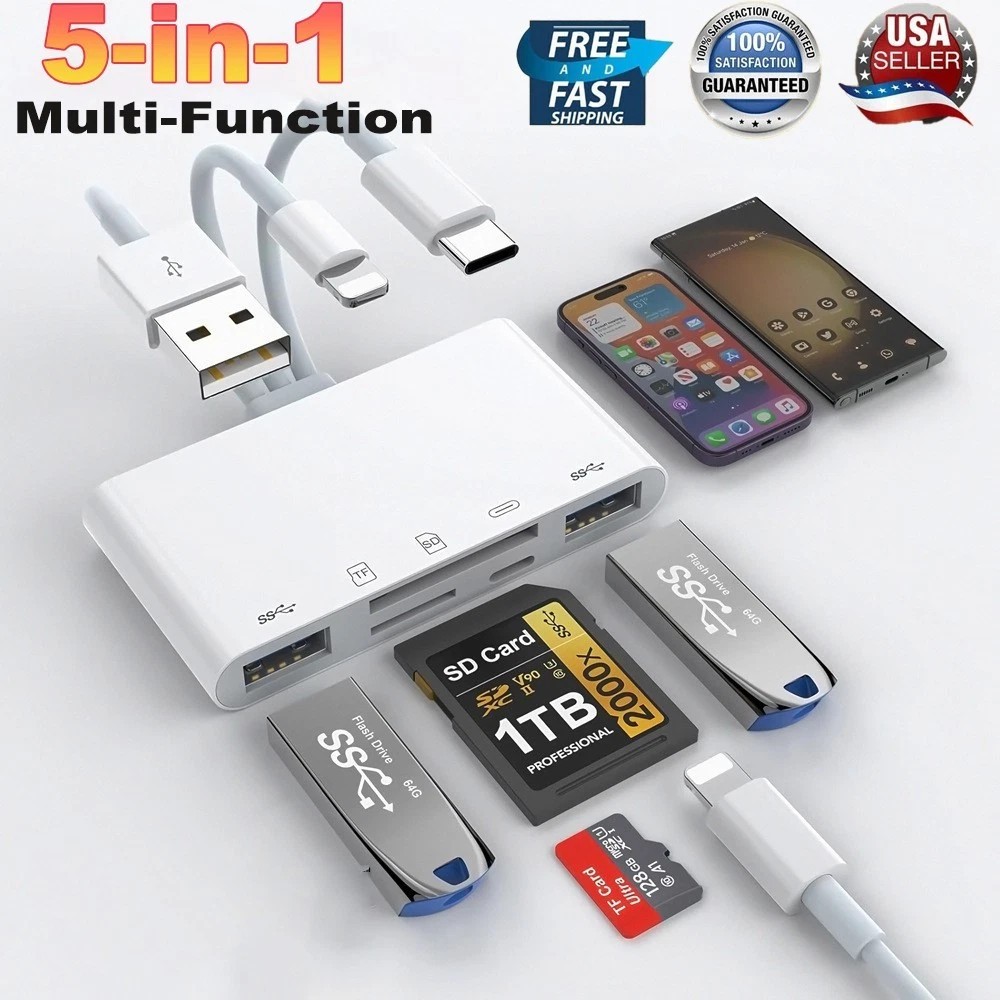 5 in 1 Memory Card Reader USB 3.0 OTG Adapter SD Card Reader For iPhone/iPad~