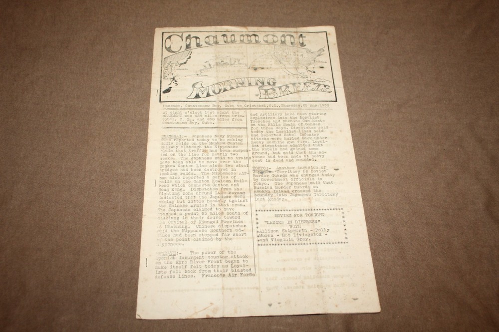 Scarce Original Pre WW2 USN U.S.S. Chaumont "Morning Breeze" Newsletter, 1938 d.