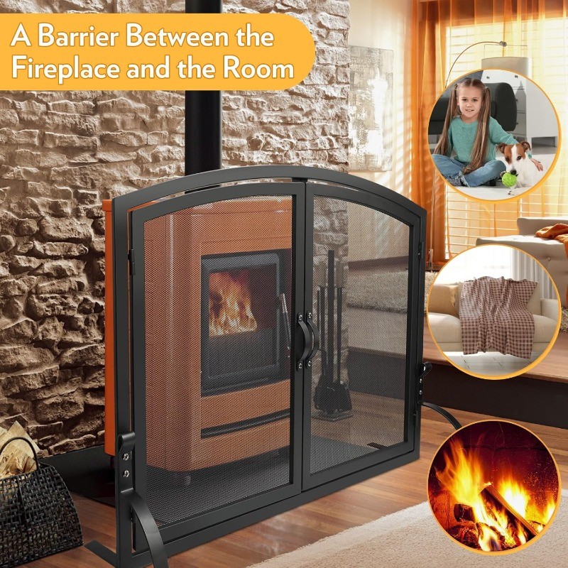 35" x 27" Single Panel Fireplace Screen with Magnetic Doors - Flat Fireplace