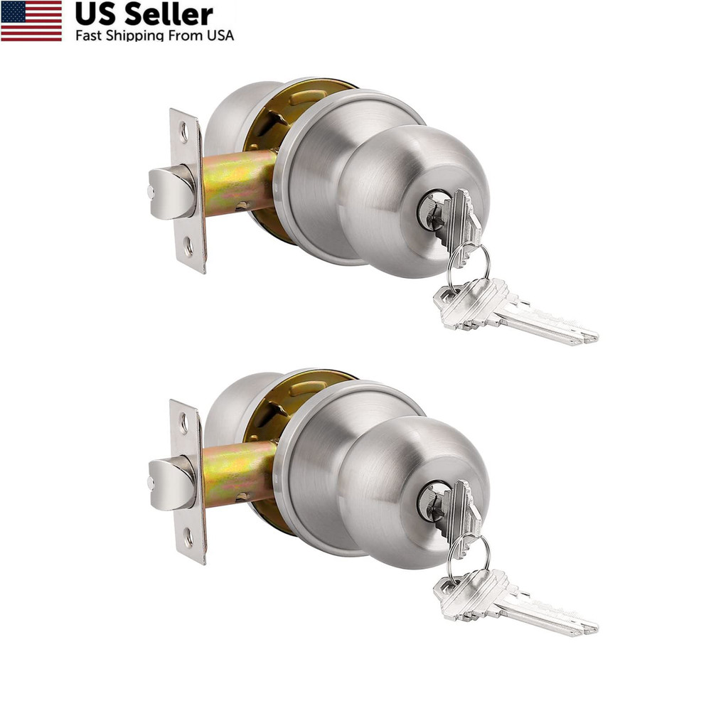 Probrico (2 Pack Keyed Alike Door Knobs Combo Pack, Brushed Nickel Ball...