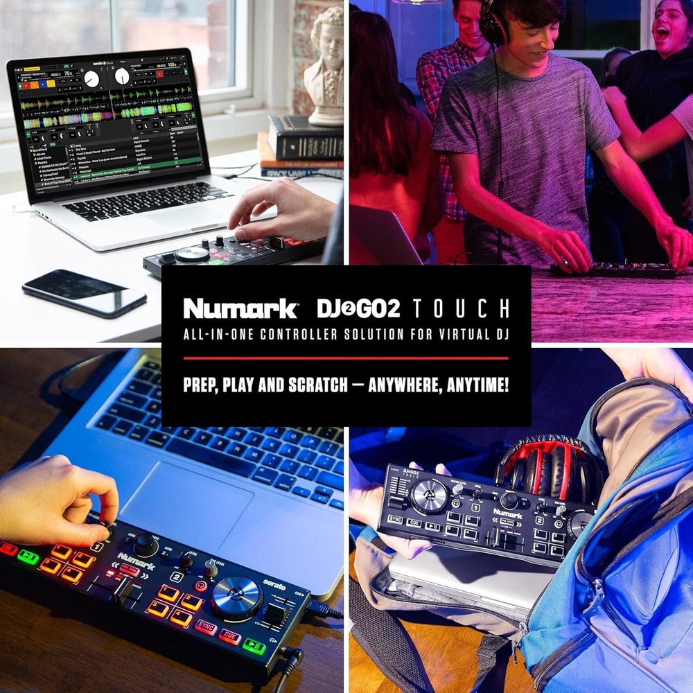 DJ2GO2 Touch Compact DJ Controller with 2 Decks, Mixer, Audio Interface and
