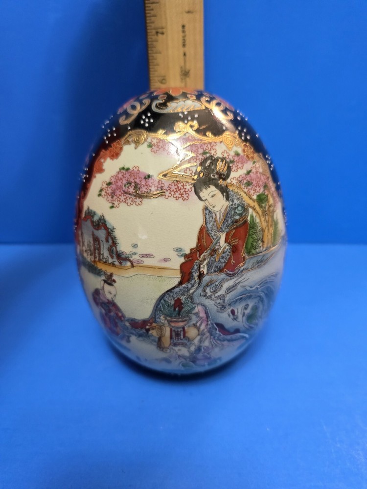 Hand Painted Oriental Porcelain Large Egg