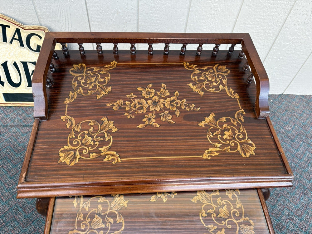 67334 Inlaid Mahogany 3 Stack Table Set with Gallery