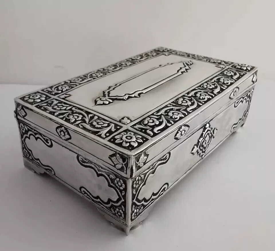 Ornate Solid Silver Table Box - 196g - Masonic Interest