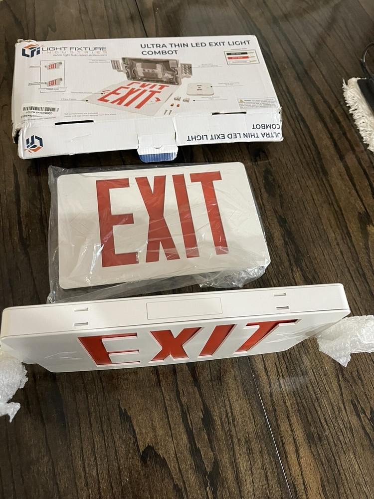 LFI Lights Thin Red LED Exit Sign Emergency Light Combo Open Box COMBOT-R-W-BB