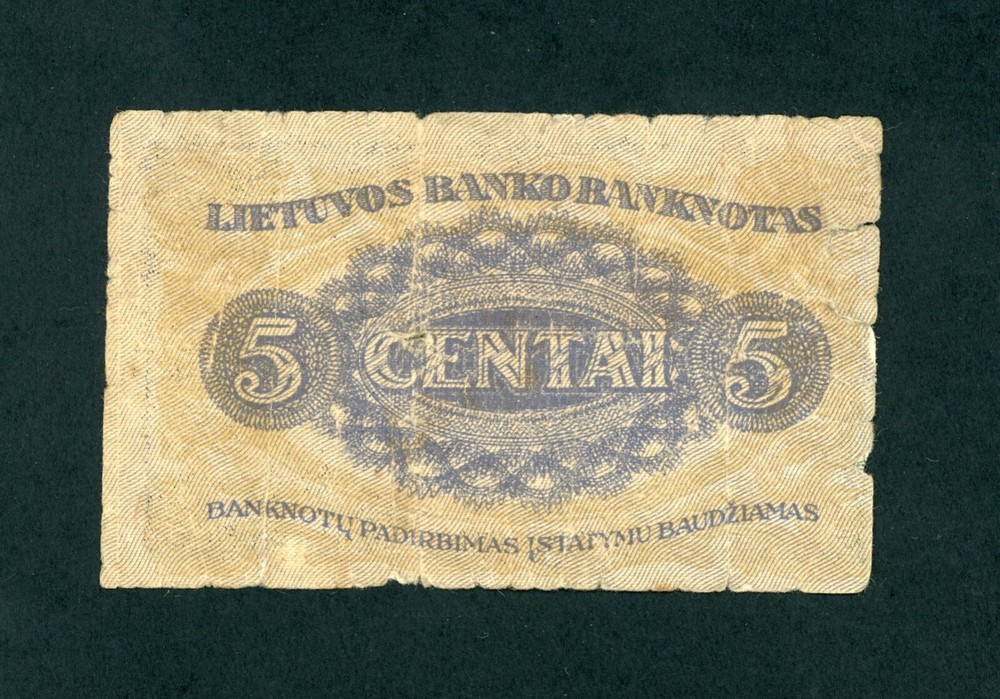 LITHUANIA 5 CENTAI 1922 PICK # 9a VG