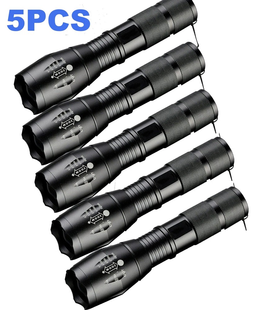 5 x Tactical 18650 Flashlight High Powered 5Modes Zoomable Aluminum