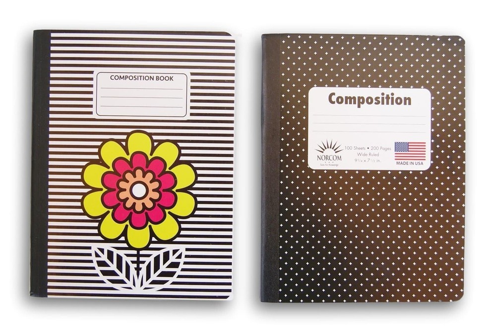 Flower and Dot Patterned Wide Ruled 100 Sheets Composition Notebooks - (Pack of