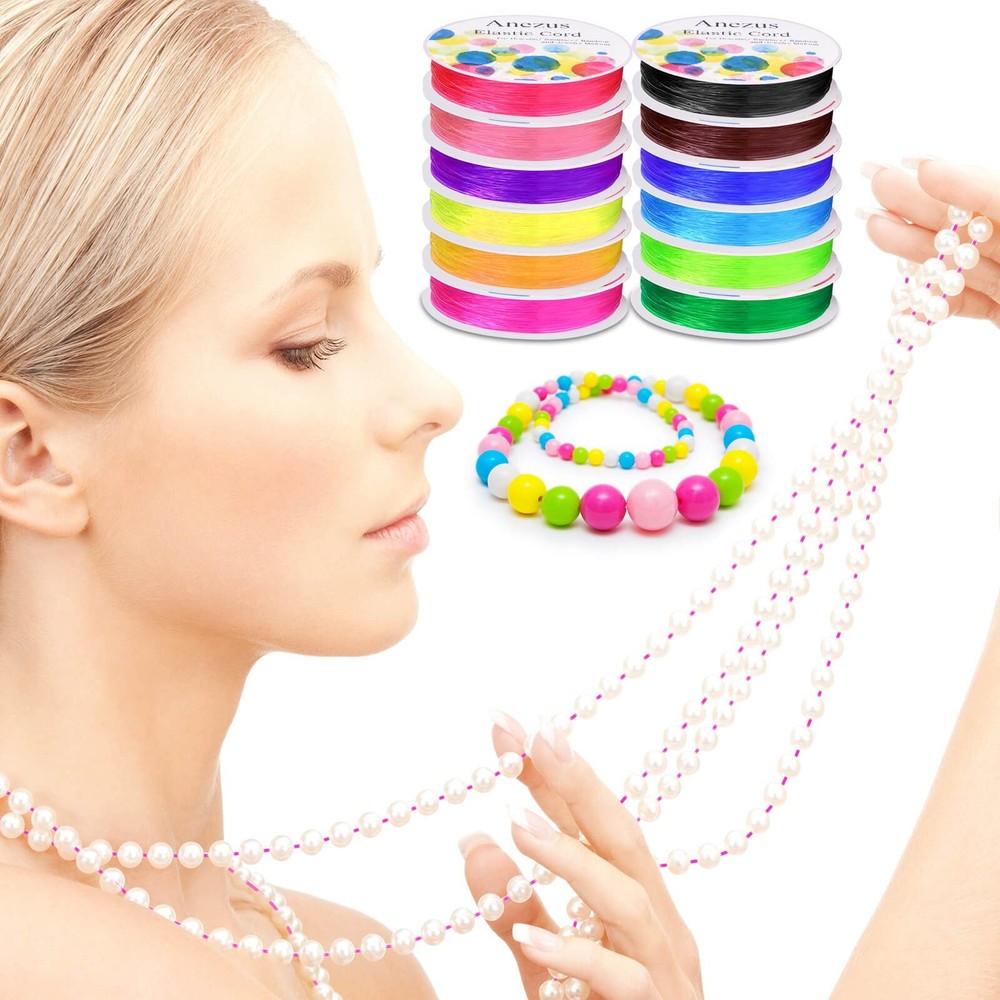 Elastic String for Bracelets, Anezus 12 Rolls Crystal Beading Assorted Colors