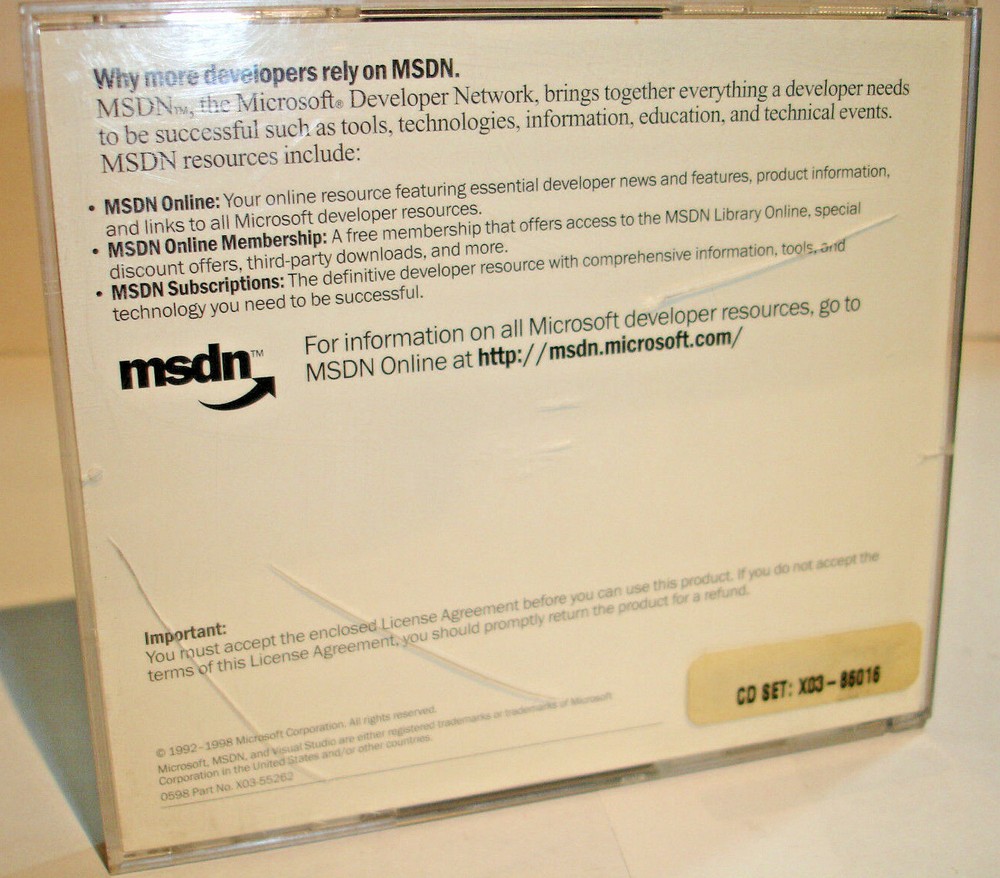 MSDN Microsoft Visual Studio 6.0 Original CD and case