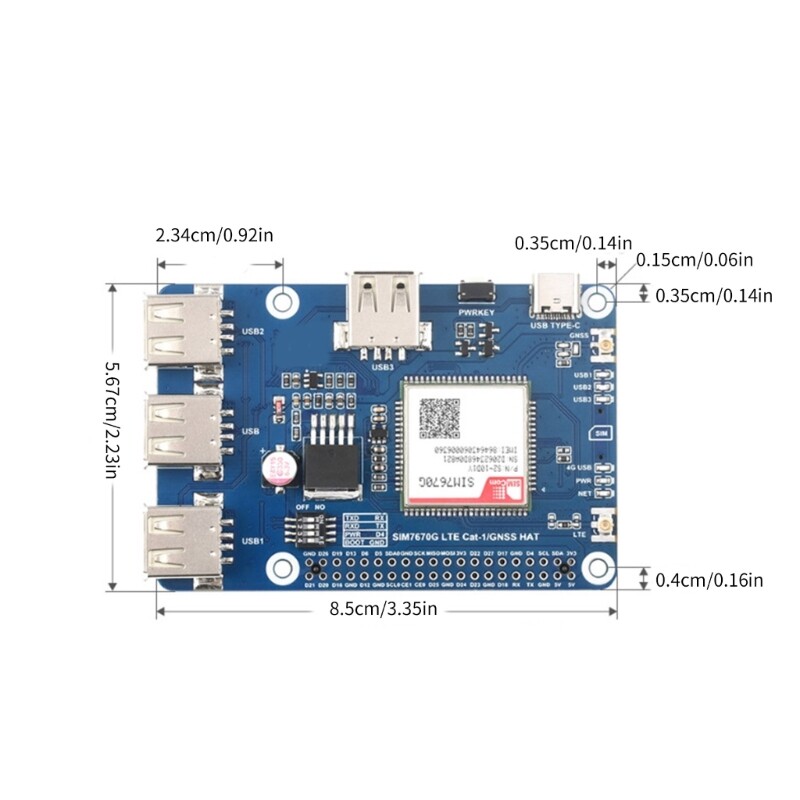 Cat-1/GNSS HAT Base On SIM7670G Module Global Multiple Bands Cat-1 for RPi
