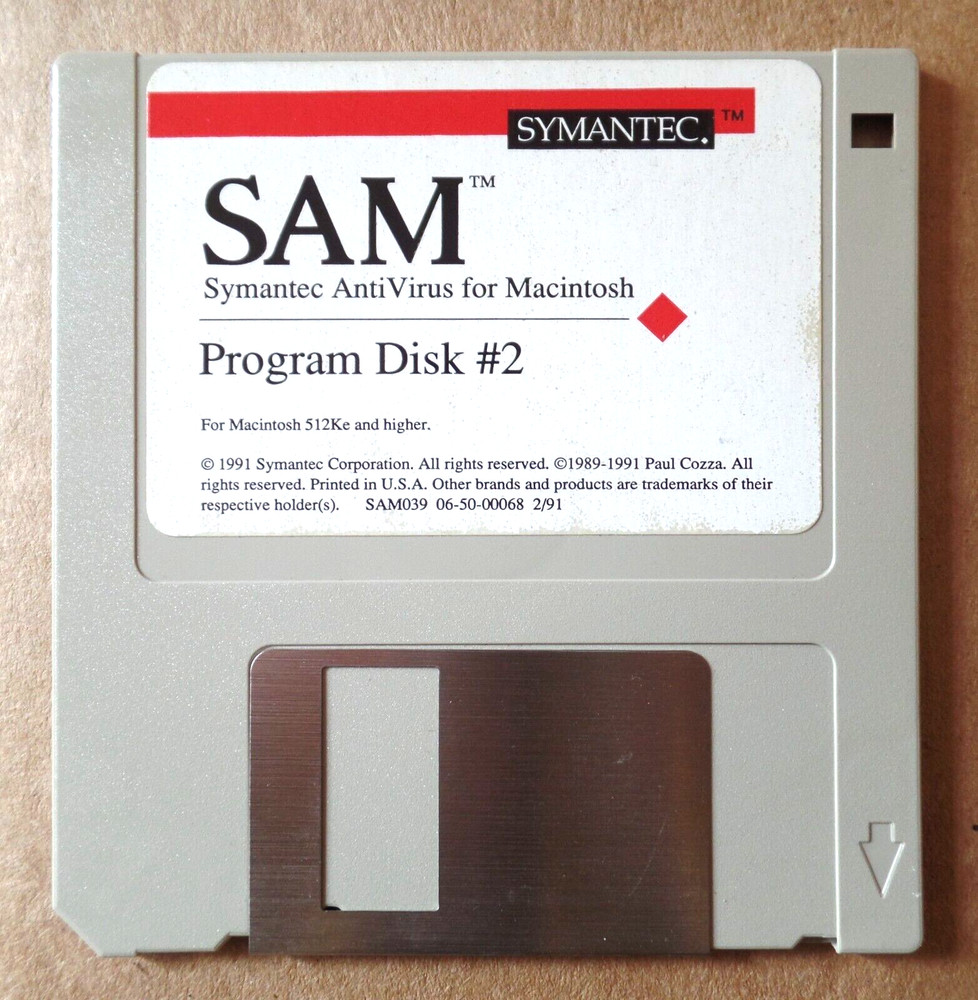 Vintage 1991 SYMANTEC ANTI-VIRUS FOR MAC SAM Program Disk for Macintosh #2 Disk