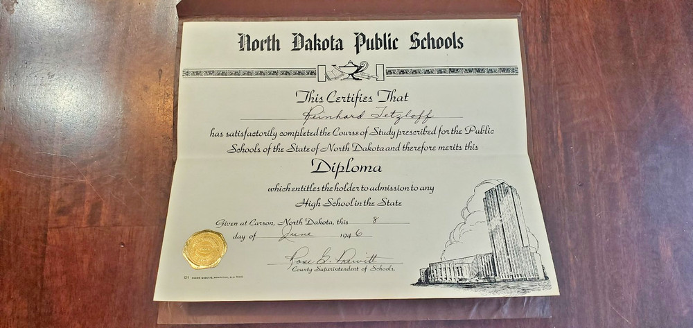 1946 Carson, Noth Dakota Public Schools Diploma