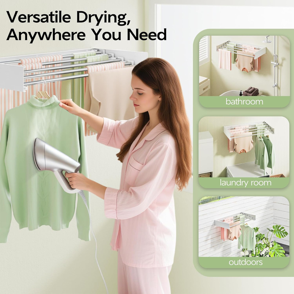 Wall Mounted Clothes Drying Rack 32", Foldable Wall Mount Laundry Rack Folding I