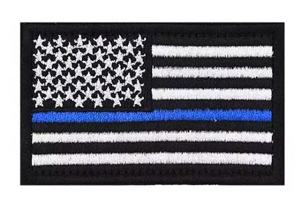Thin Blue Line US Flag Patch 3"x2" Hook And Loop