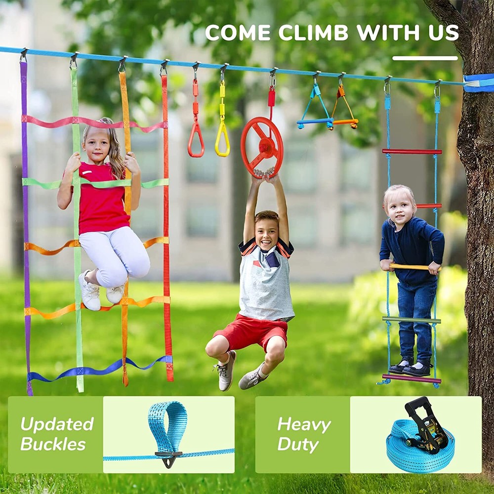 50ft Ninja Warrior Obstacle Course Tree Swing Ninjaline and Slackline,Monkey Bar