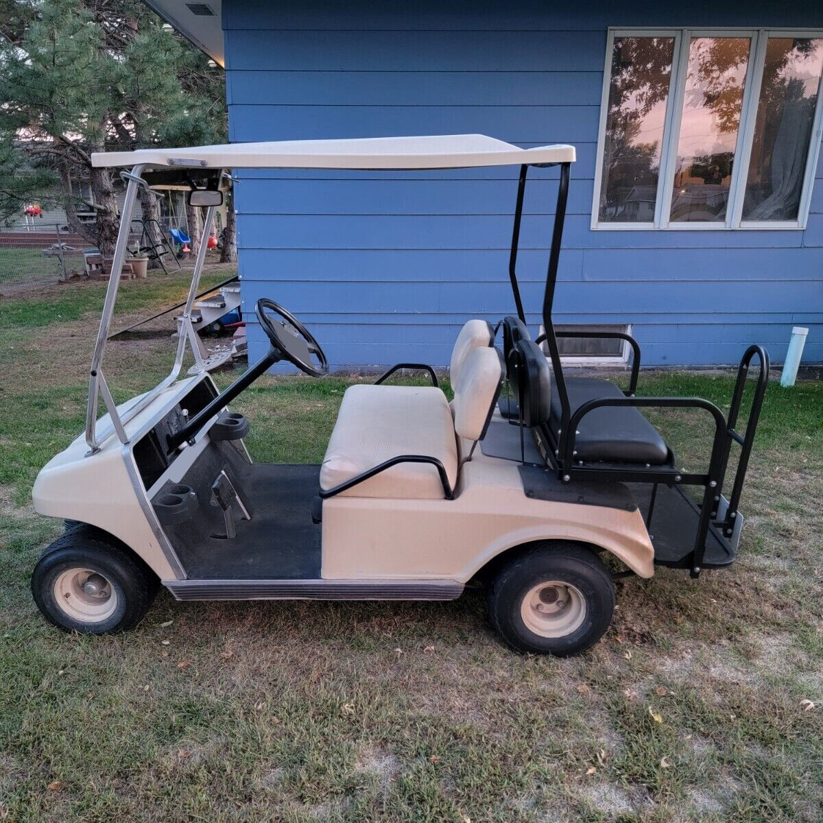 For 1982-2000 Club Car DS Golf Cart Flip Folding Rear Seat Kit w/ Grab Bar black