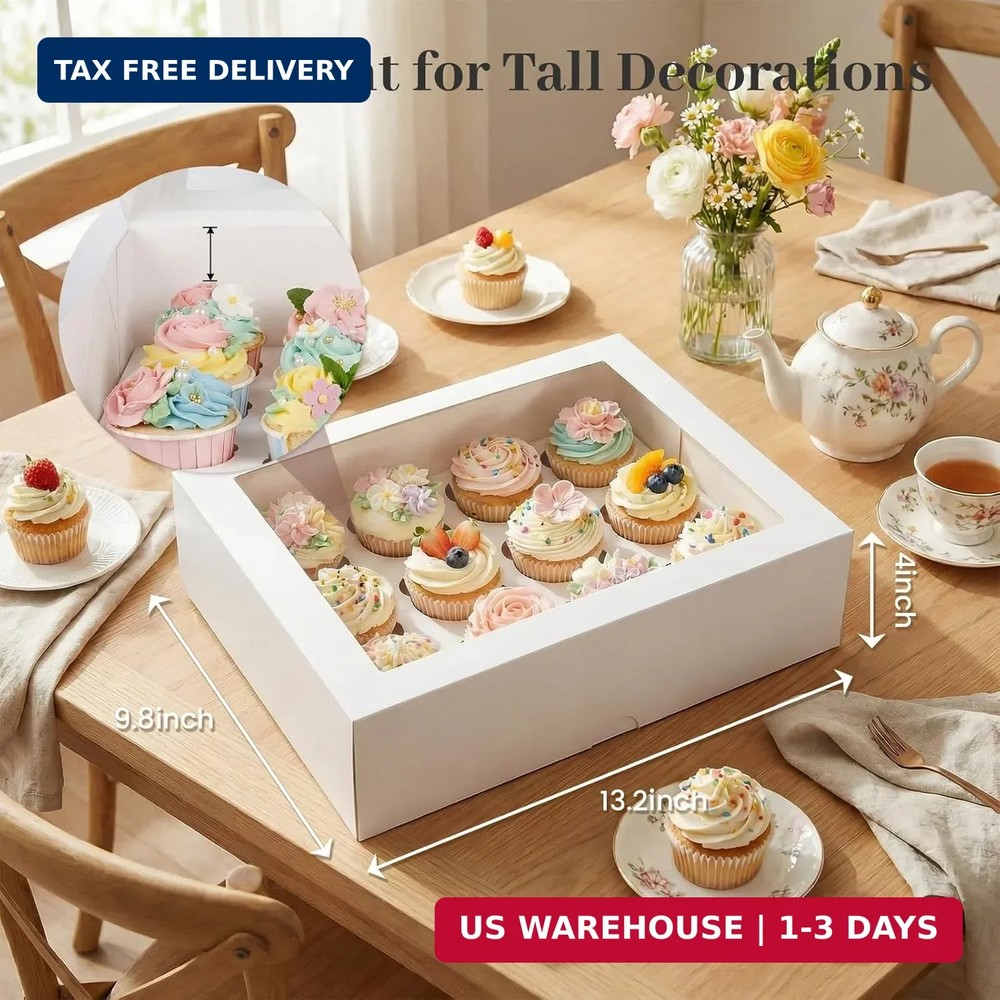 VGOODALL 12 Count Cupcake Boxes, 6PCS Cupcake Container with Window Boxes Holdin