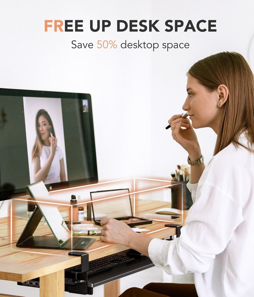 Keyboard Tray Under Desk Pull Out with Extra Sturdy C Clamp Mount System, 27....
