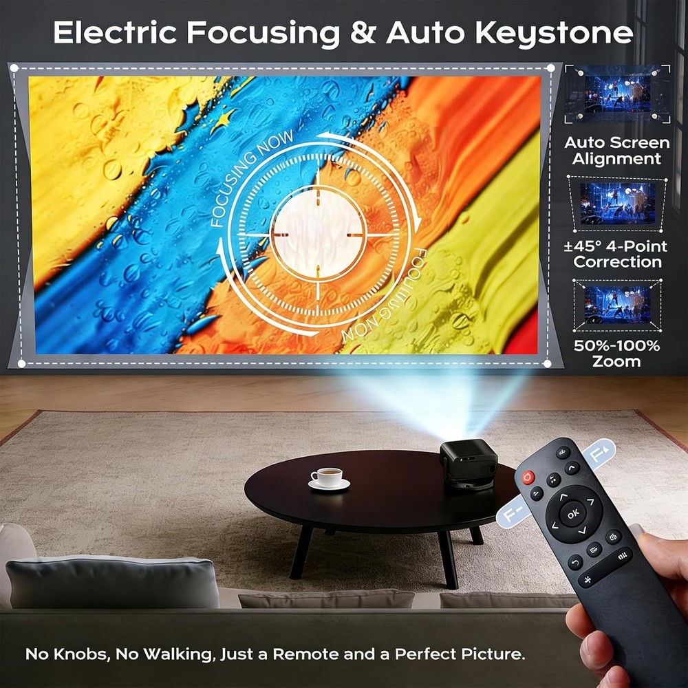 Native 1080P Auto Keystone Projector 4K Support