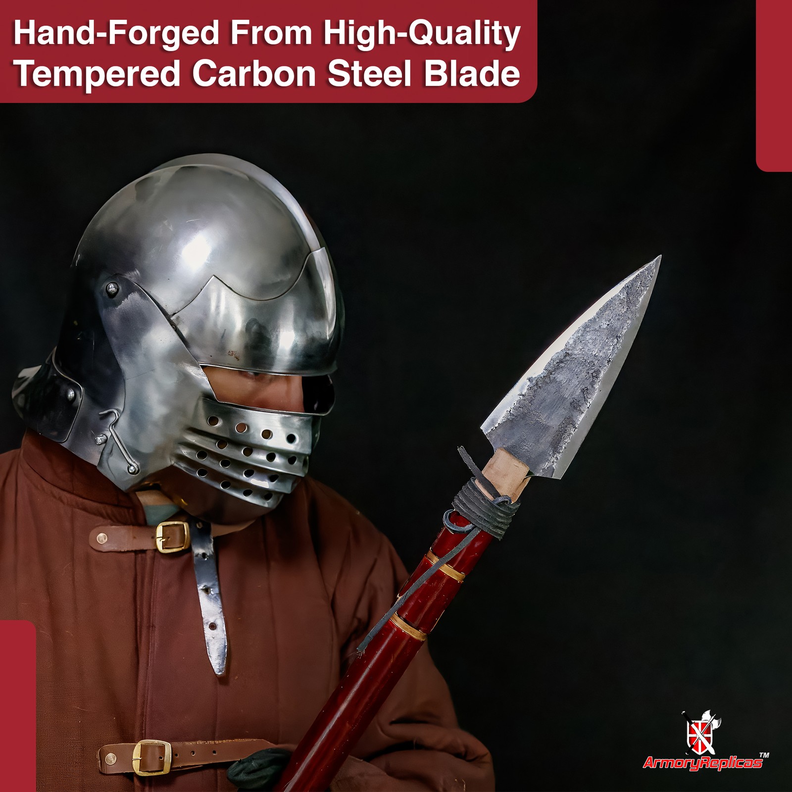 Hand-Forged Carbon Steel Spear Head Blade Viking Polearm