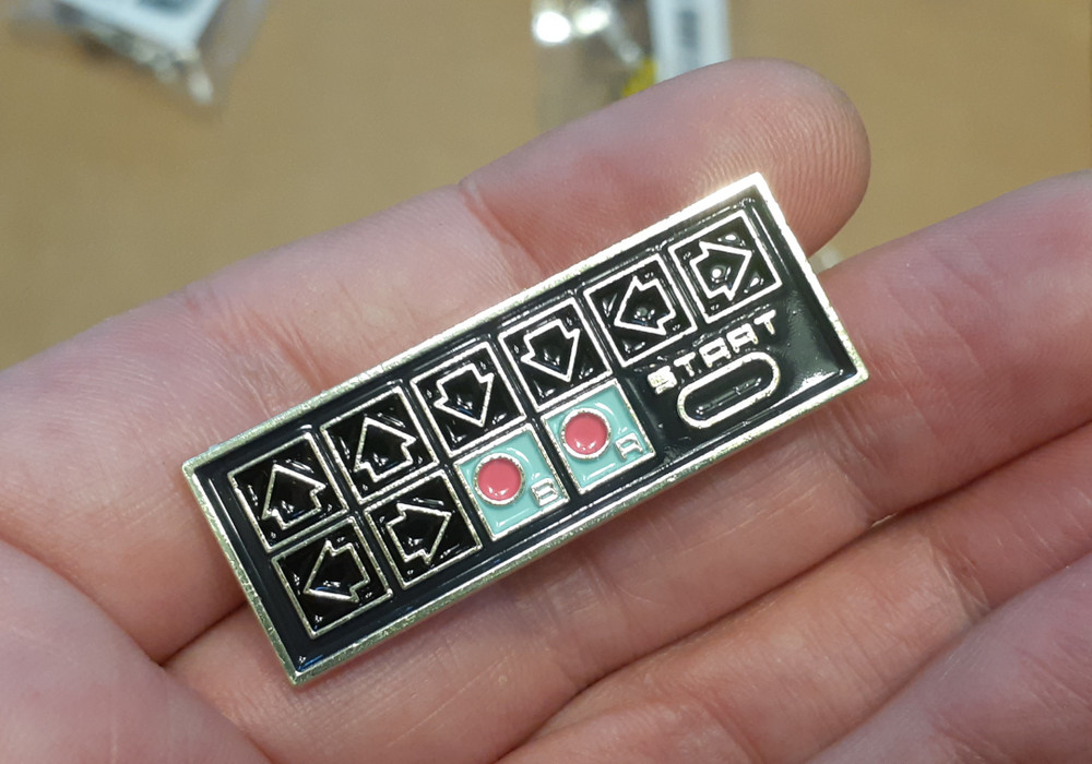 NINTENDO NES CONTROLLER PIN enamel lapel - CONTRA CHEAT CODE - 30 Lives pinback