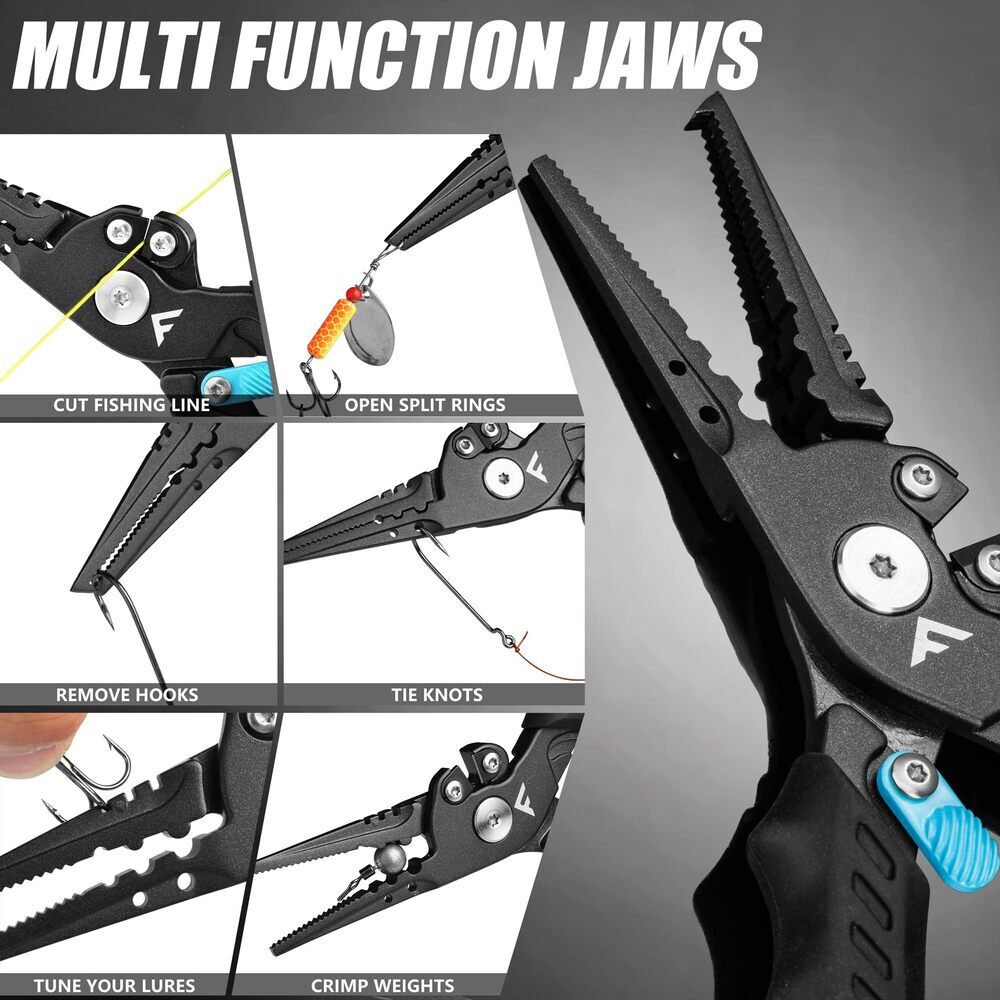 FLISSA 7-1/2" Fishing Pliers Safety Lock Design Fish Pliers Saltwater TPR Handle