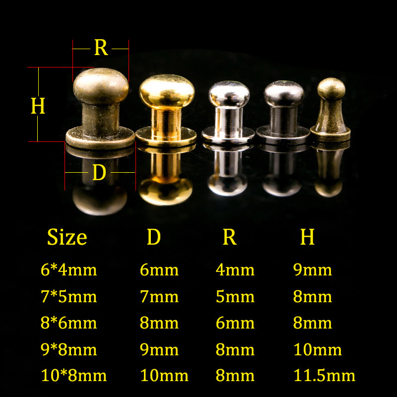 Sam Brown Stud Screw Round Head Solid Brass Rivet Chicago Button Leather Craft