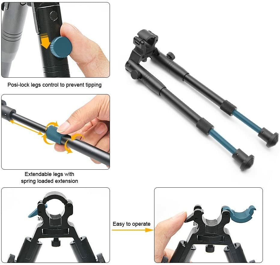 Clamp-on 6-9 inch Bipod for Rifles Round Mount Quick Release Foldable Adjustable