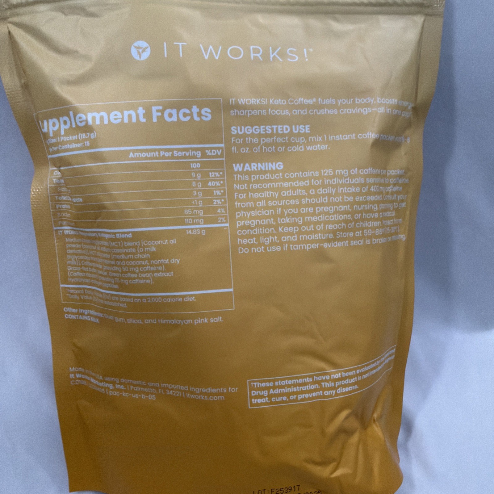 It Works! Keto Coffee- NEW Bag- Presentation, packaging same coffee Exp 2027