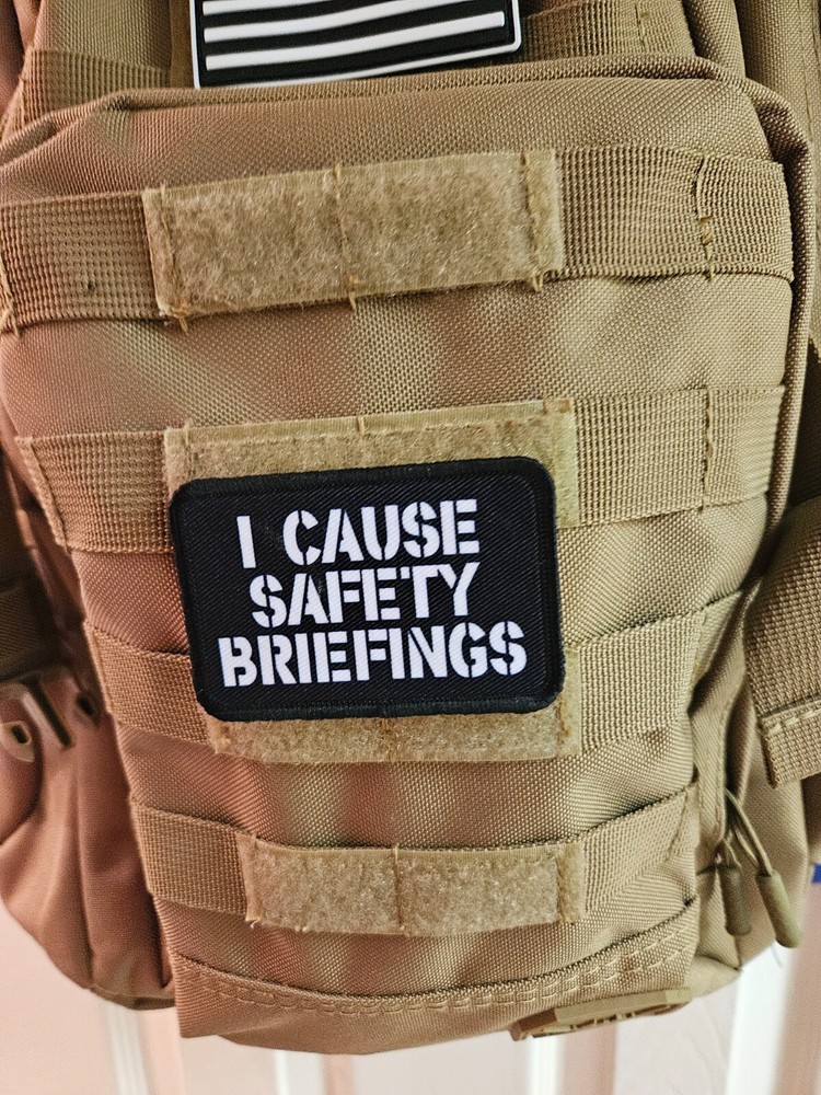 I cause safety briefings black and white 2"x3" hook & loop backing patch