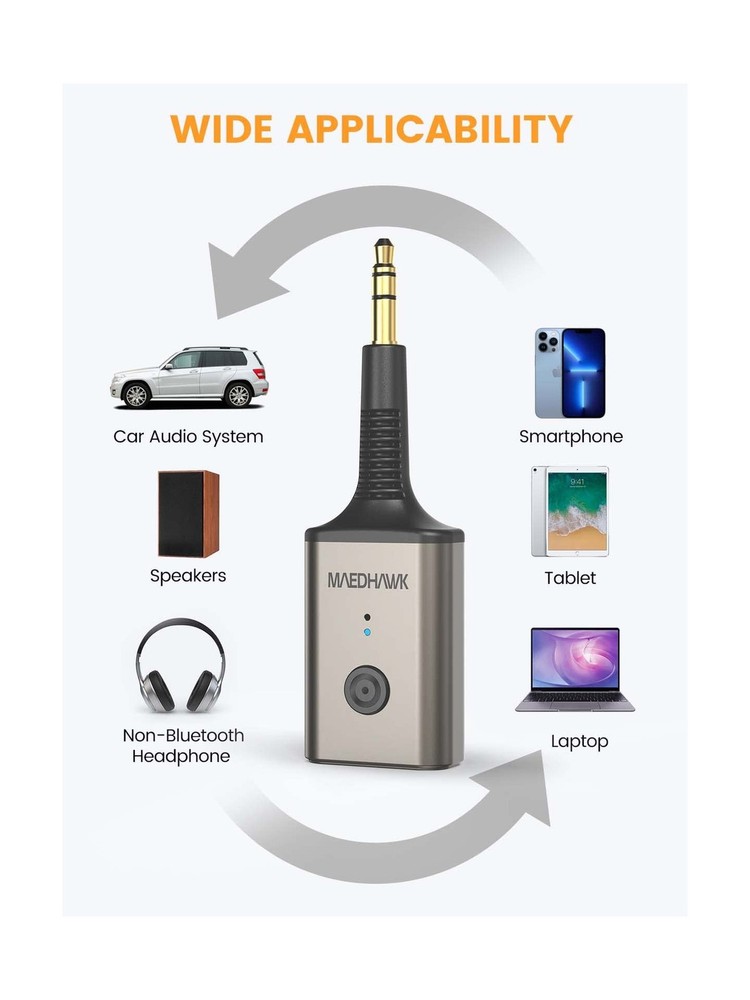 MaedHawk Portable Bluetooth 5.3 Wireless Audio Receiver, Rotatable ... Fast Ship
