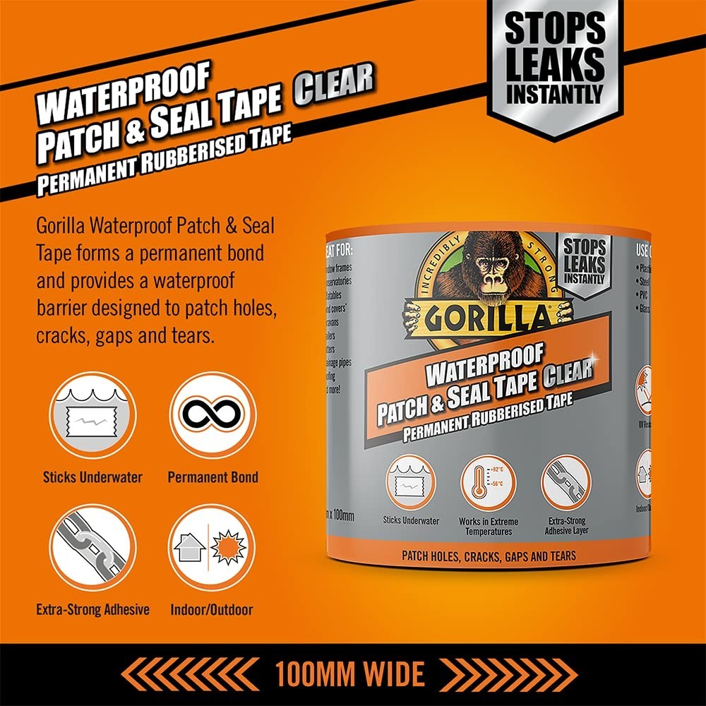 Gorilla Waterproof Patch & Seal Tape Roll CLEAR 4 in. x 8 ft Roll