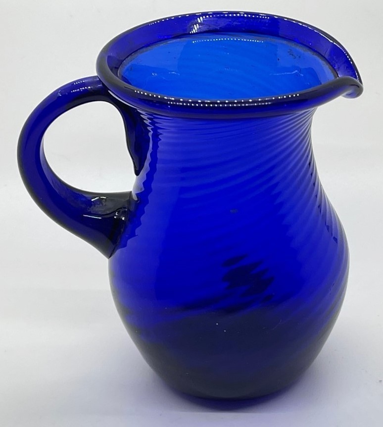 Early deep blue blown swirl ribbed pitcher