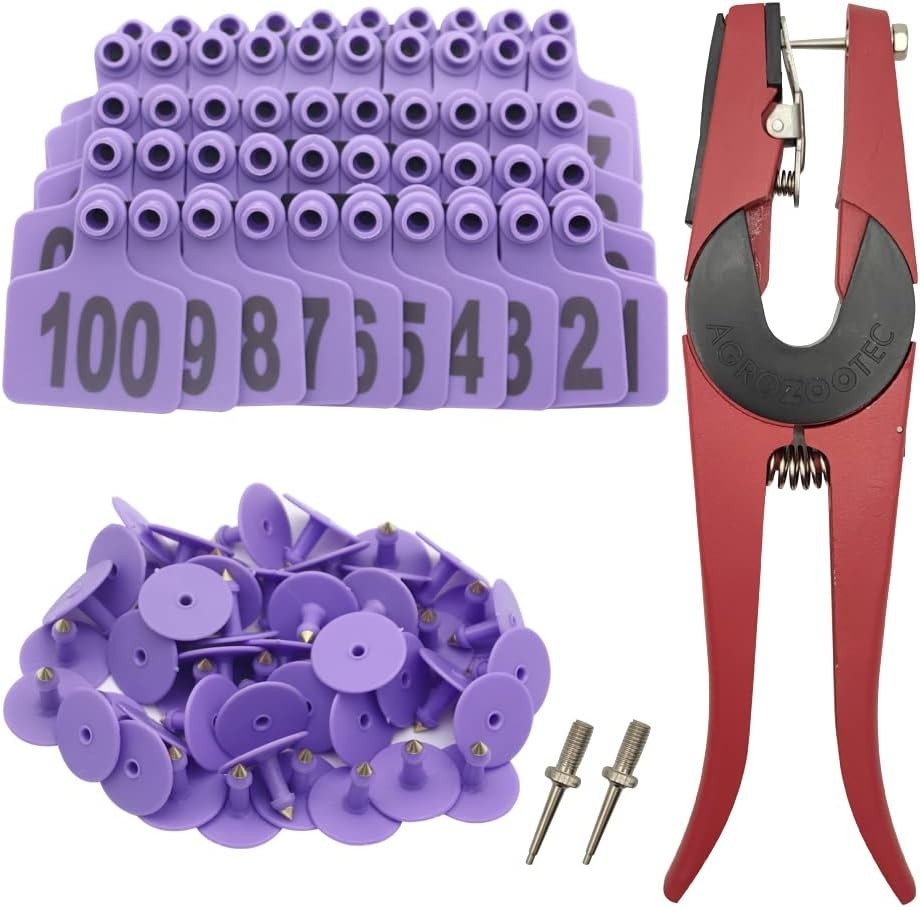 100 Purple Cattle Ear Tags & Applicator Kit - Essential Livestock Identification