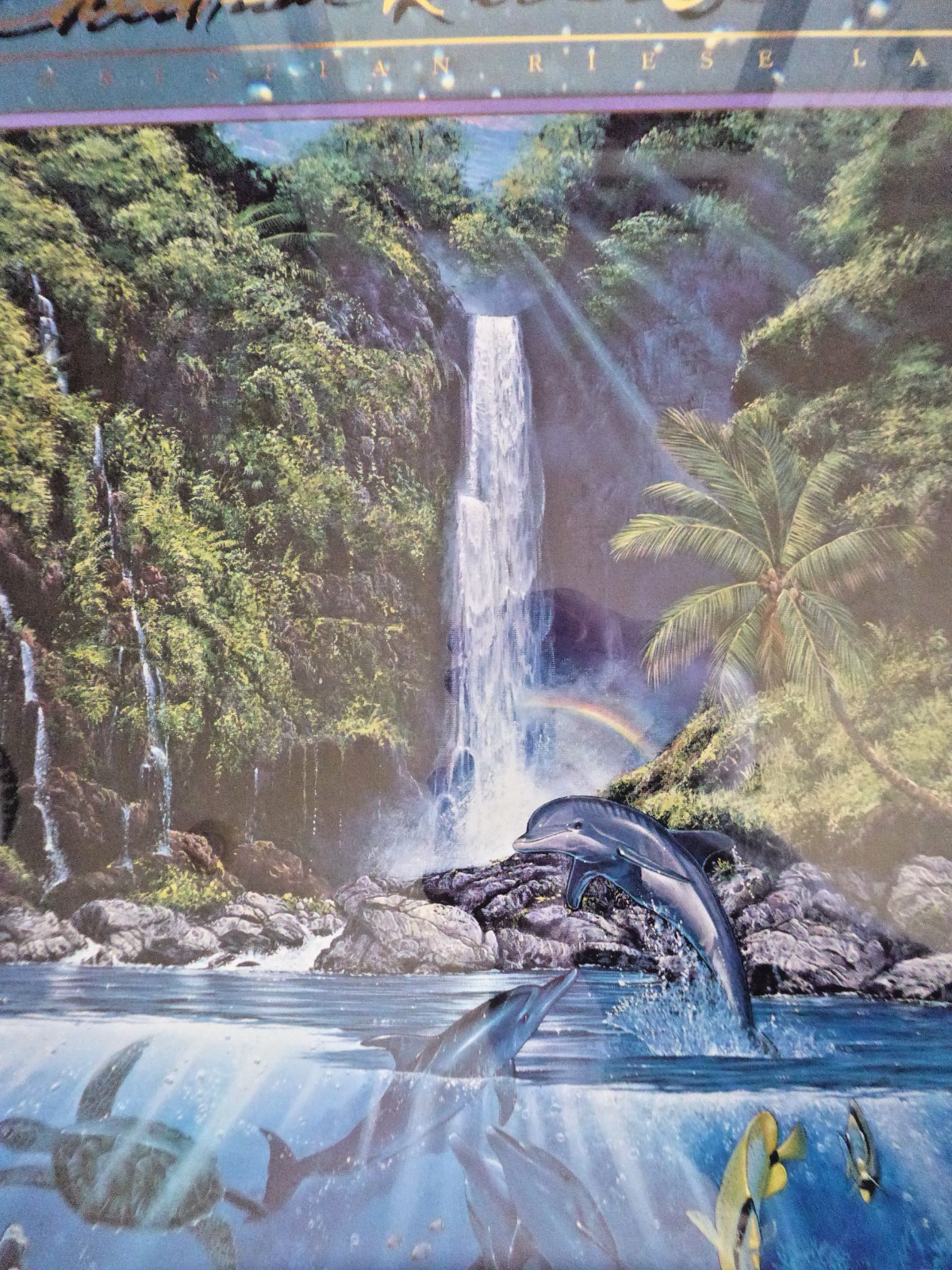 Vintage Framed Christian Riese Lassen Eternal Rainbow Sea Maui Hawaii Art