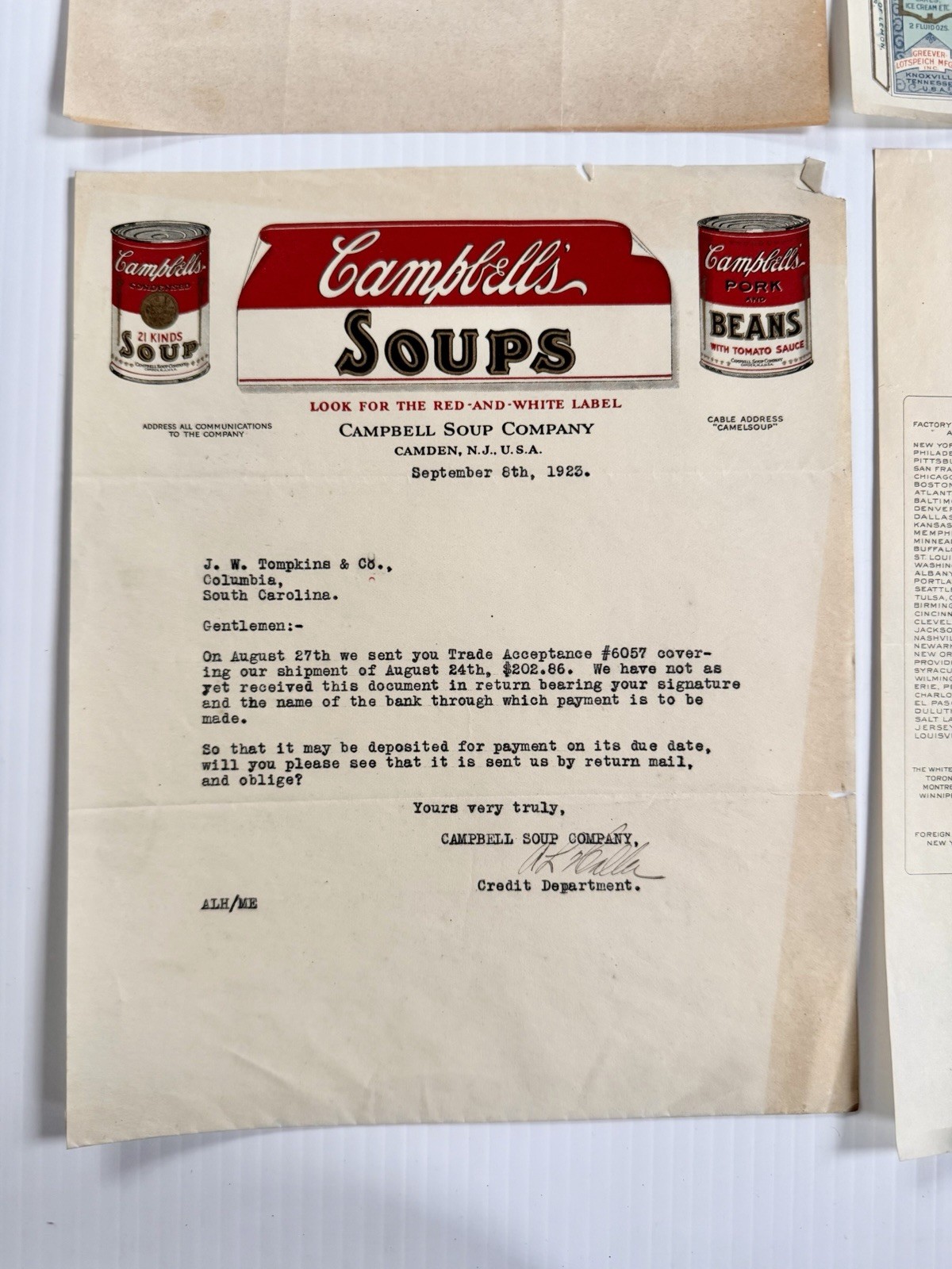 Lot 11 Antique 1923 Letterheads, Campbells, Calumet, White Trucks, Cigar, Hotel