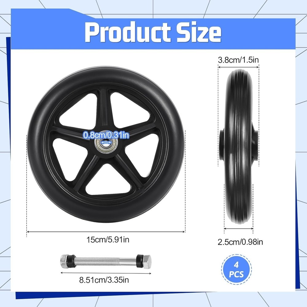 4 Pcs 6 Inch Walker Wheels Replacement, Replacement Wheels for Walkers Solid ...
