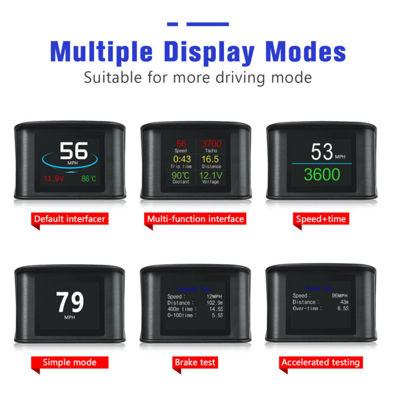 Digital Head Up Display Car HUD OBD HD LCD BAT CWT Speedometer Overspeed Warning