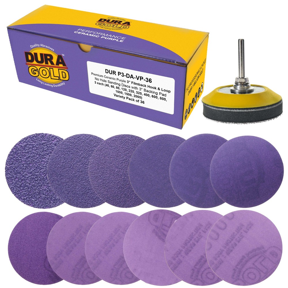 3" Sanding Discs, 36 Disc Variety Pack - Hook & Loop Sandpaper & Drill Plate