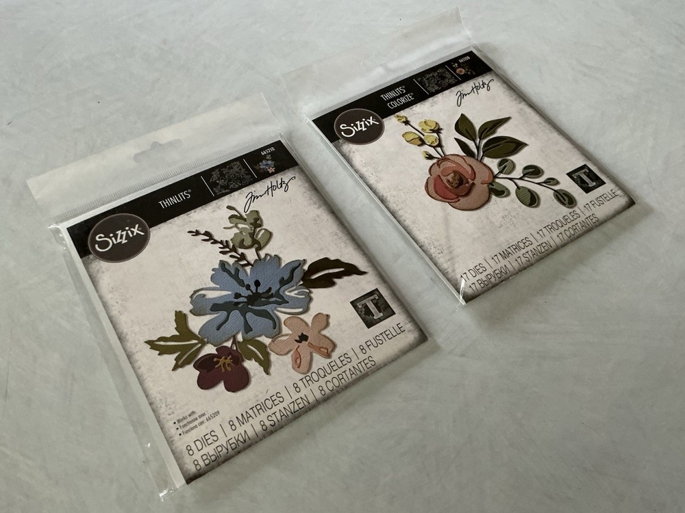 Sizzix Tim Holtz Thinlits Metal Cutting Dies #665208 & #665210 New Flowers