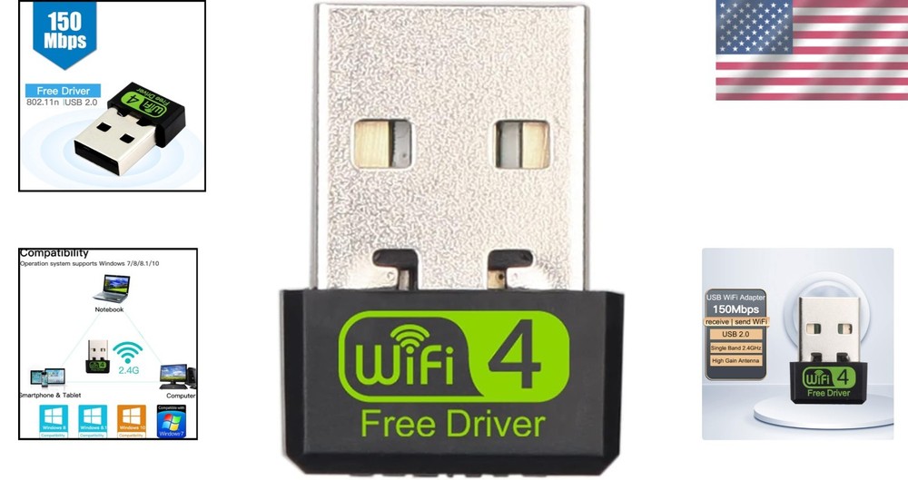 150Mbps Mini Wireless USB WiFi Adapter - Sleek Design, Free Driver Installation