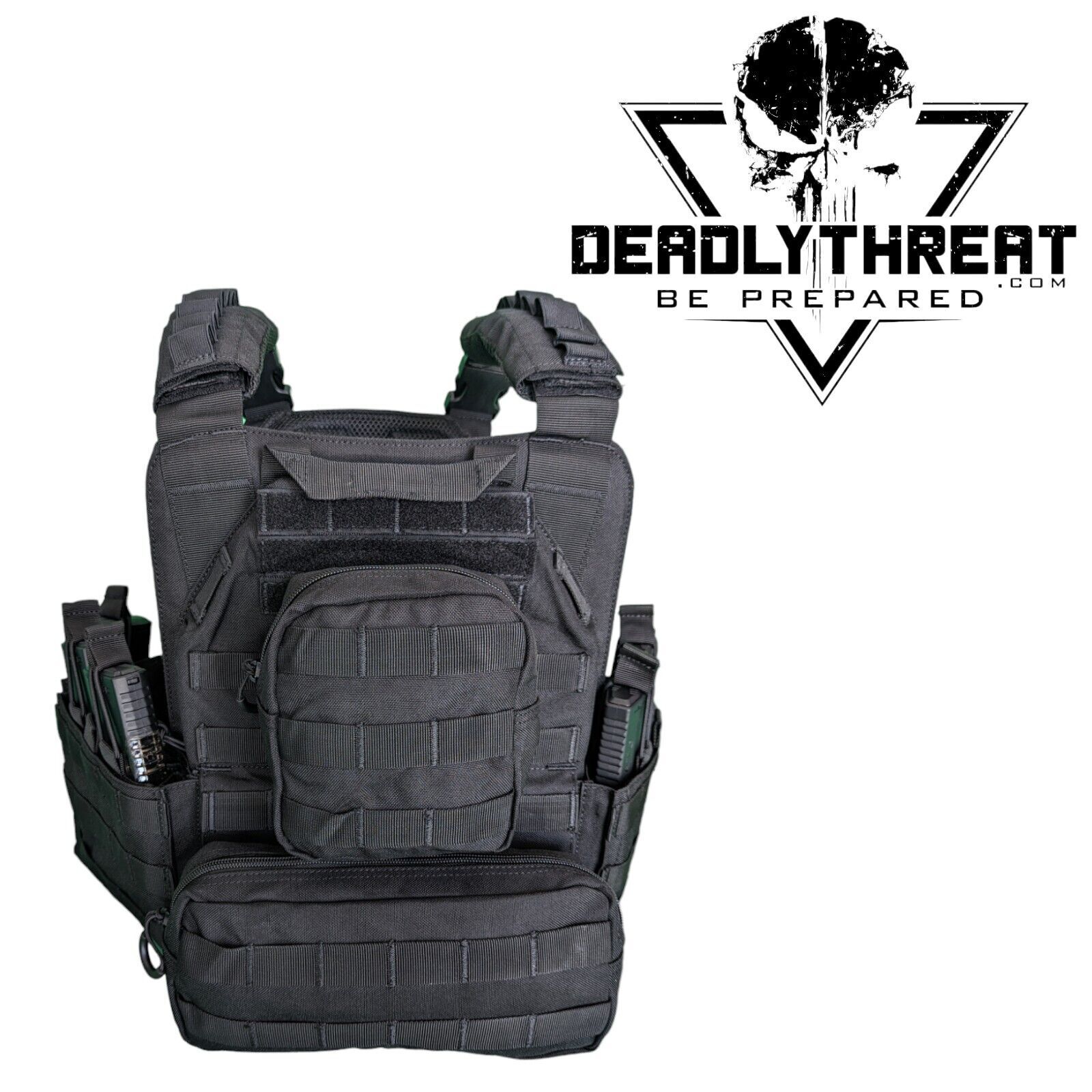 Urban Assault Black Storm Tactical Vest Plate Carrier W/ Level III Armor Plates