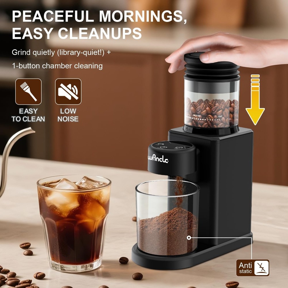 Conical Burr Coffee Grinder Electric - 200W Compact Automatic Coffee Bean Grinde