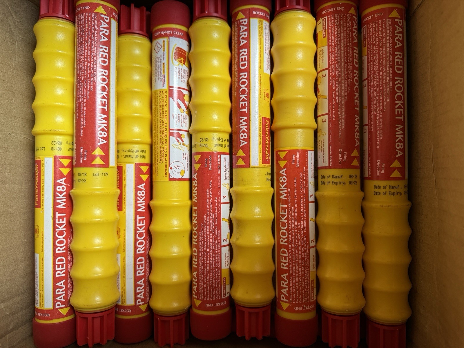 5pc RED PARACHUTE SIGNAL Flares ultra bright Pyro Mg based  (USCG CERT SOLAS 74)